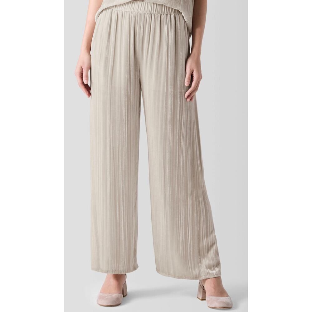 NWT Eileen Fisher Crushed Velvet Wide Ankle Pants Almond Silk Lined PP